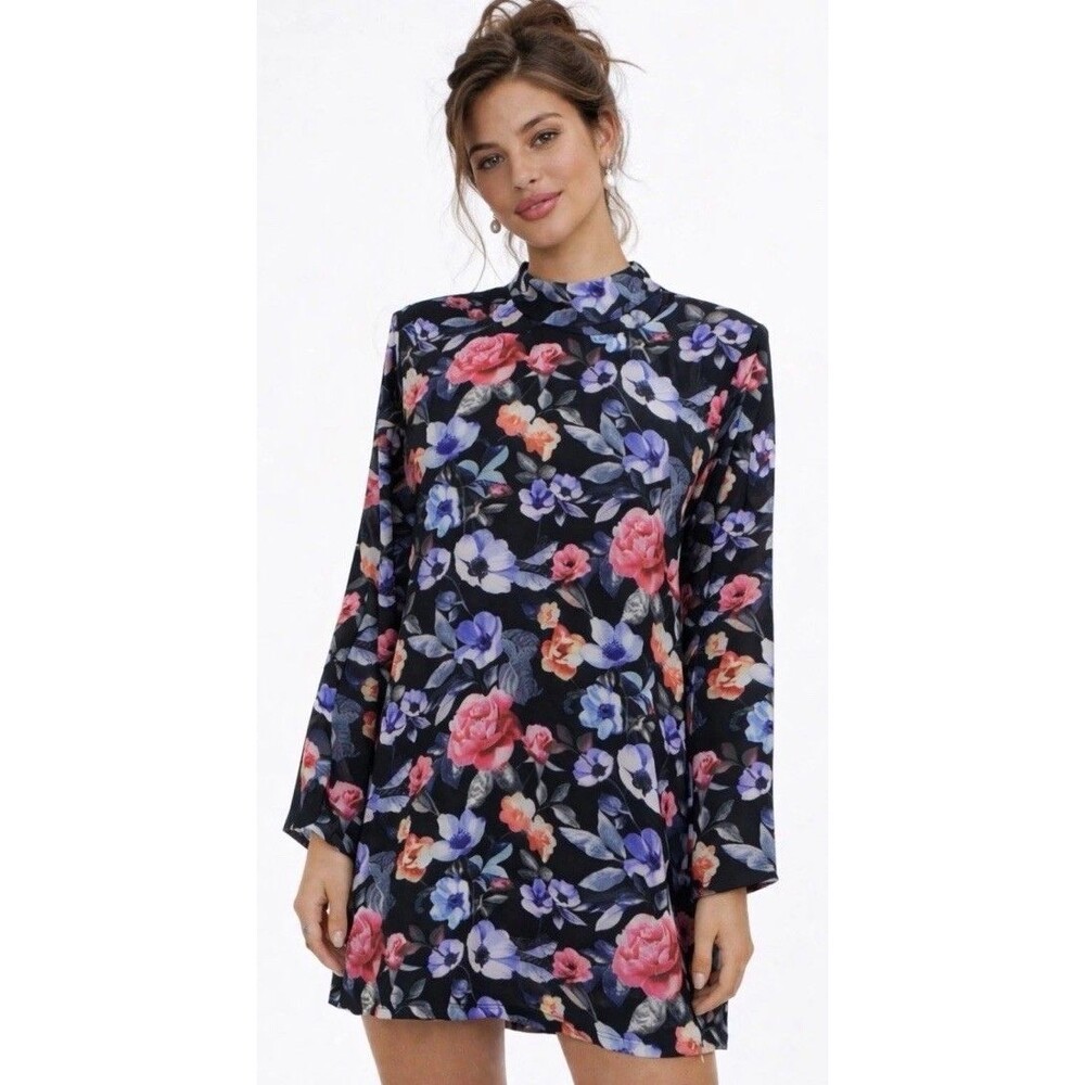 Rebecca Minkoff Trudy Floral Mini shift dress Multi color long sleeve Med $228
